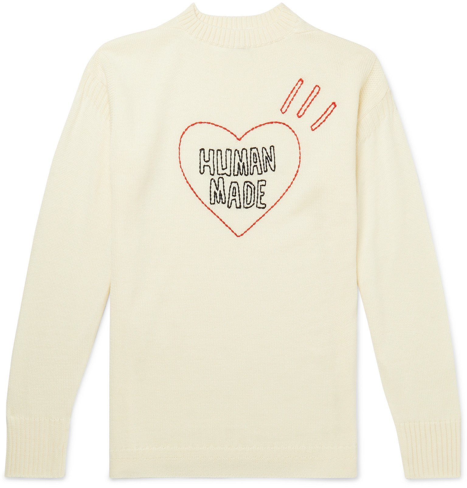 Human Made - Logo-Embroidered Wool-Blend Sweater - Neutrals Human Made