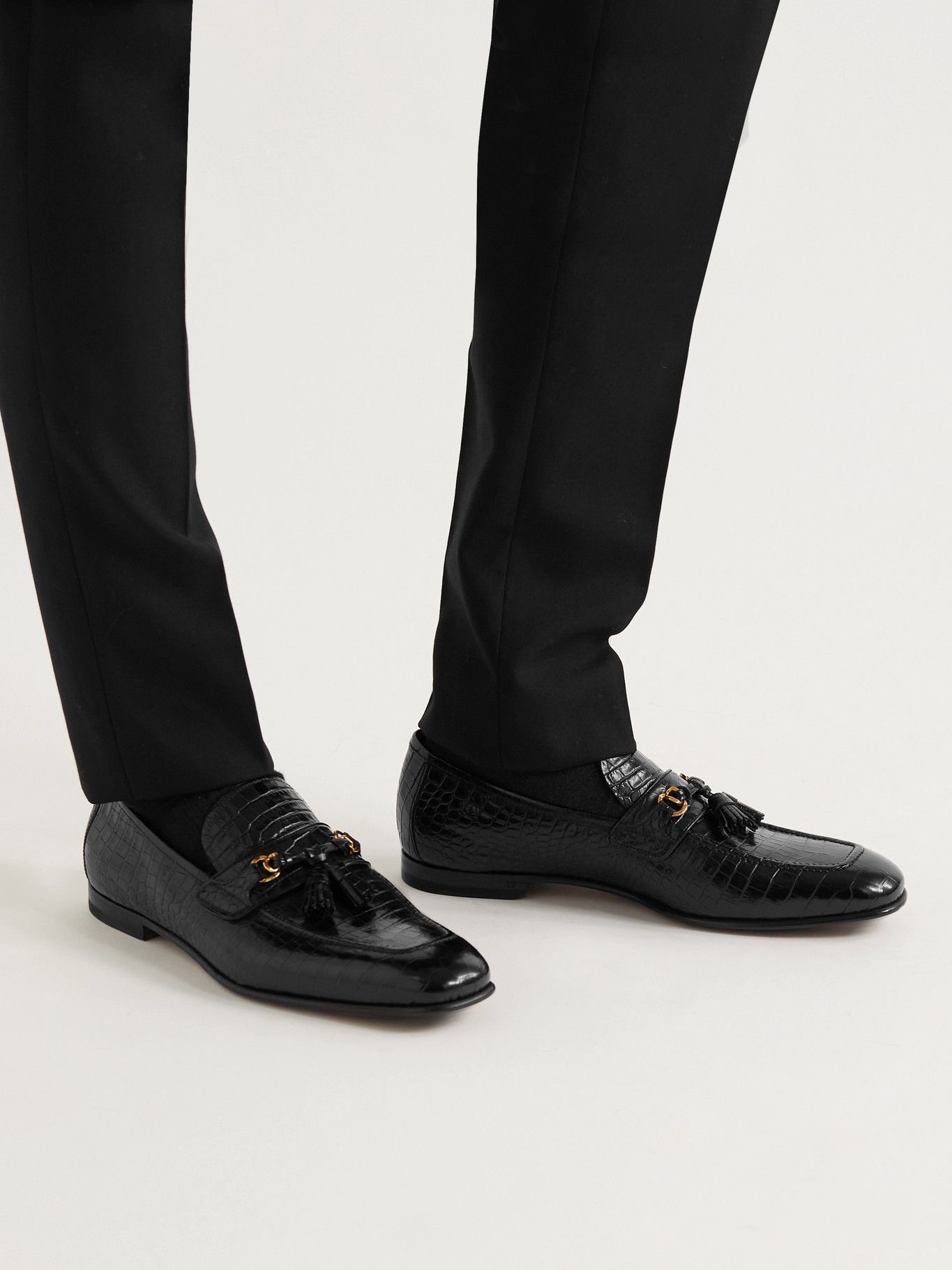 TOM FORD - Sean Croc-Effect Leather Tasselled Loafers - Black TOM FORD