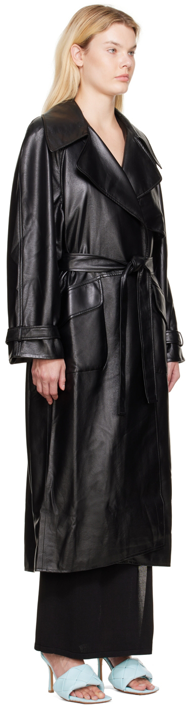 AYA MUSE Bonsai Faux-leather Trench Coat in Black Womens Clothing Coats Raincoats and trench coats 