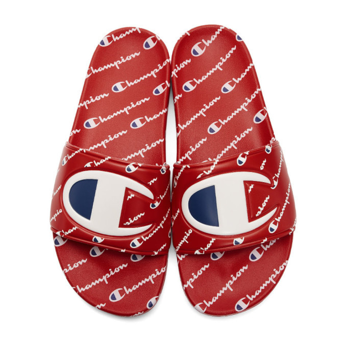 Champion Reverse Weave Red Repeat Logo Slides Champion Reverse Weave