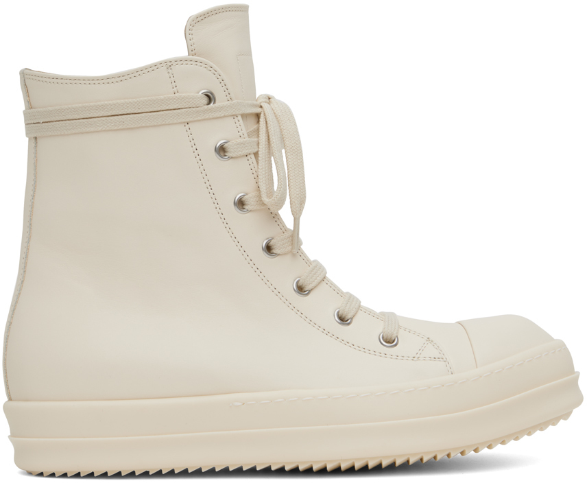 Rick Owens White Leather High Sneakers Rick Owens