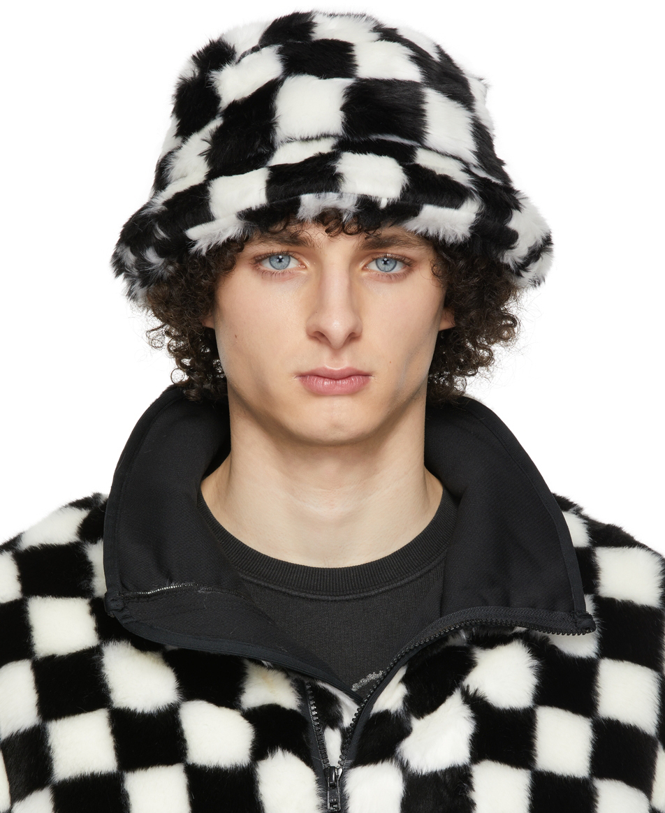R13 Black \u0026 White Faux-Fur Bucket Hat R13