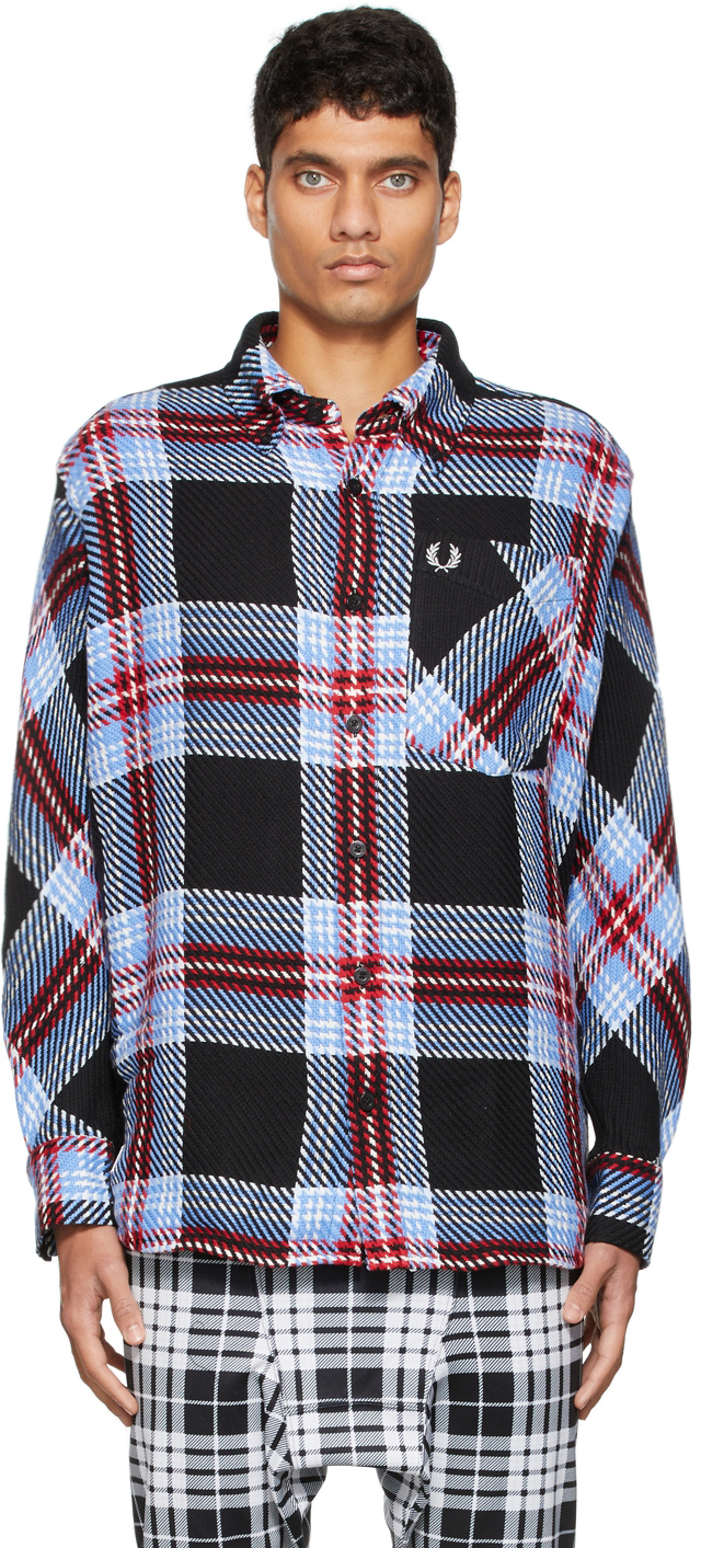 Charles Jeffrey Loverboy Black  Blue Fred Perry Edition Tartan Over Shirt  Charles Jeffrey Loverboy