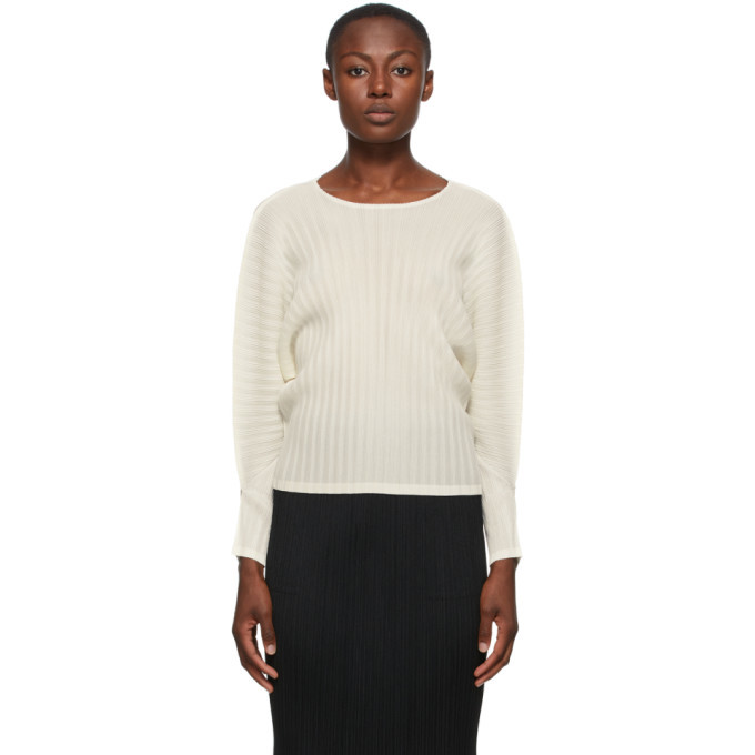 Pleats Please Issey Miyake Off-White Rib Pleats September Blouse