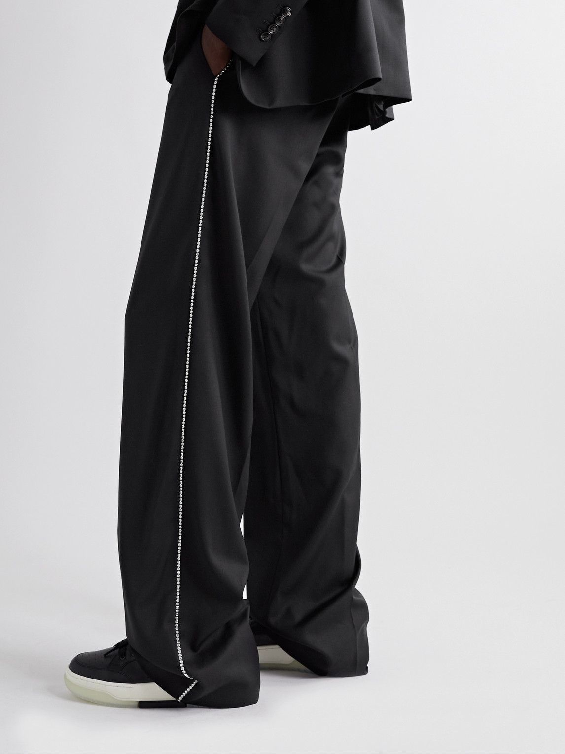 AMIRI - Flared Crystal-Embellished Wool-Twill Suit Trousers - Black Amiri