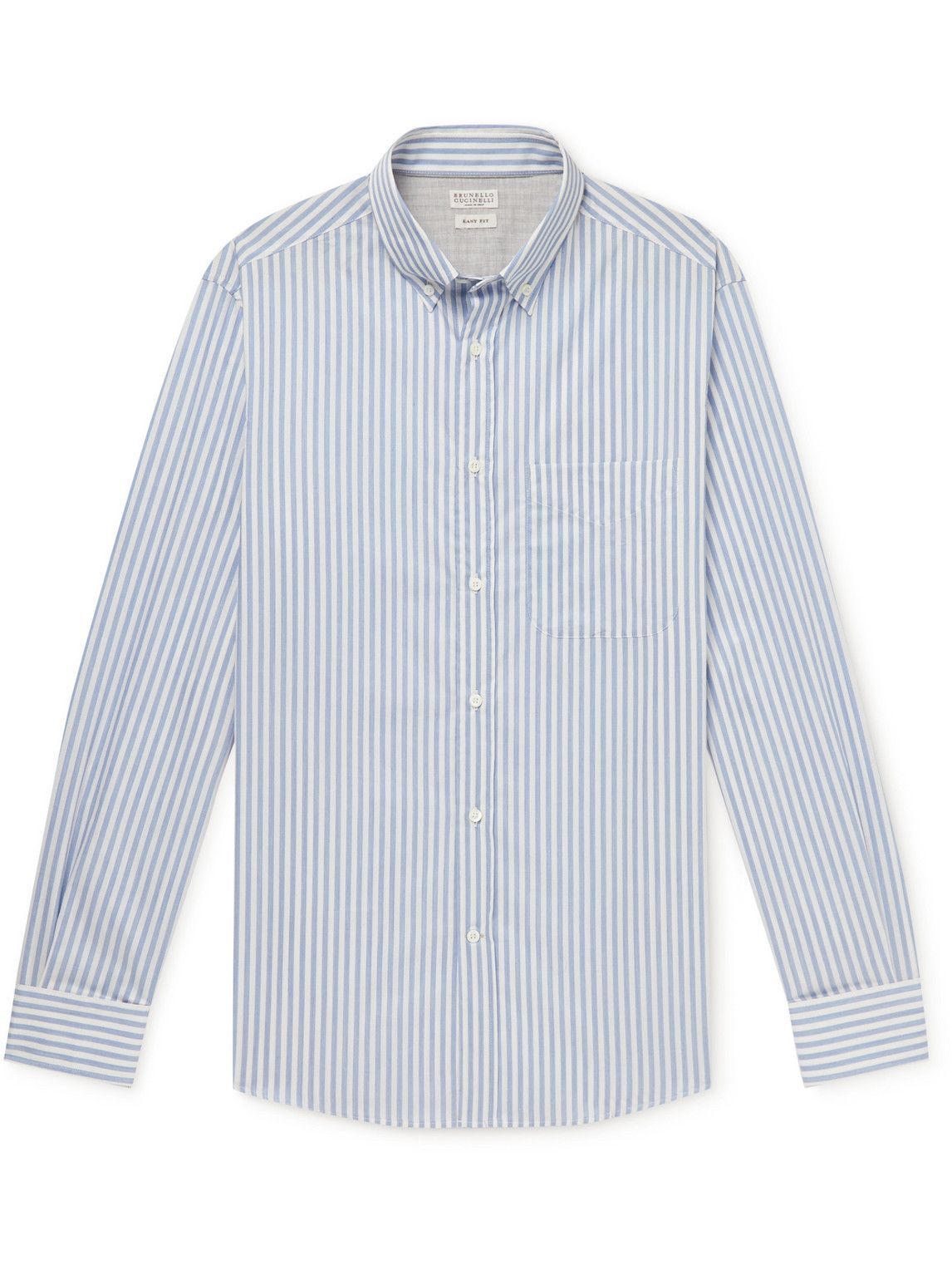 Brunello Cucinelli - Button-Down Collar Striped Cotton-Poplin Shirt ...