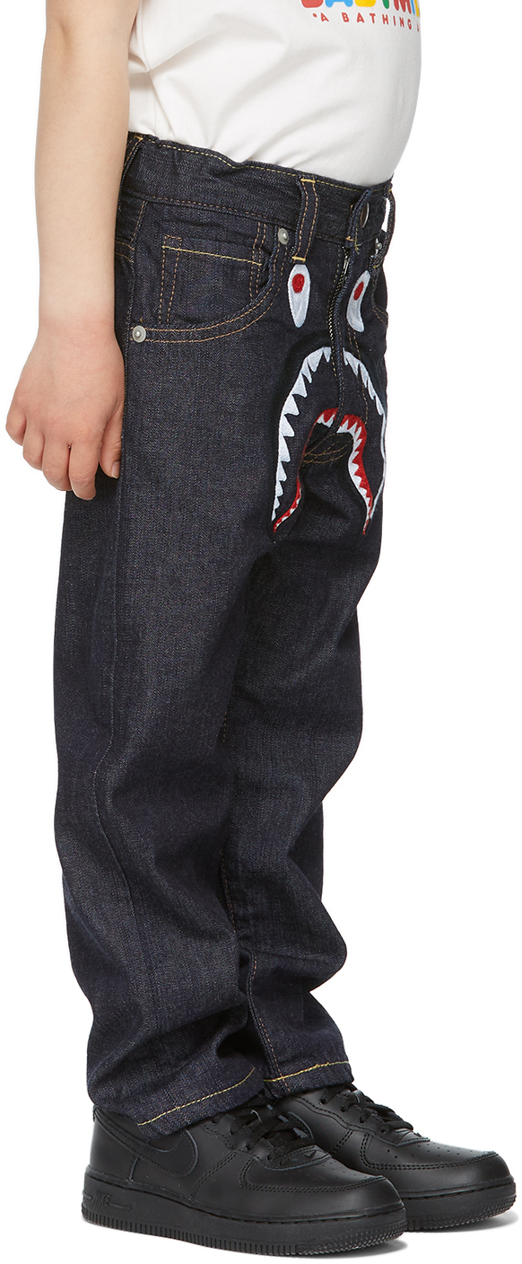 Indigo Shark Embroidery Jeans A Bathing Ape