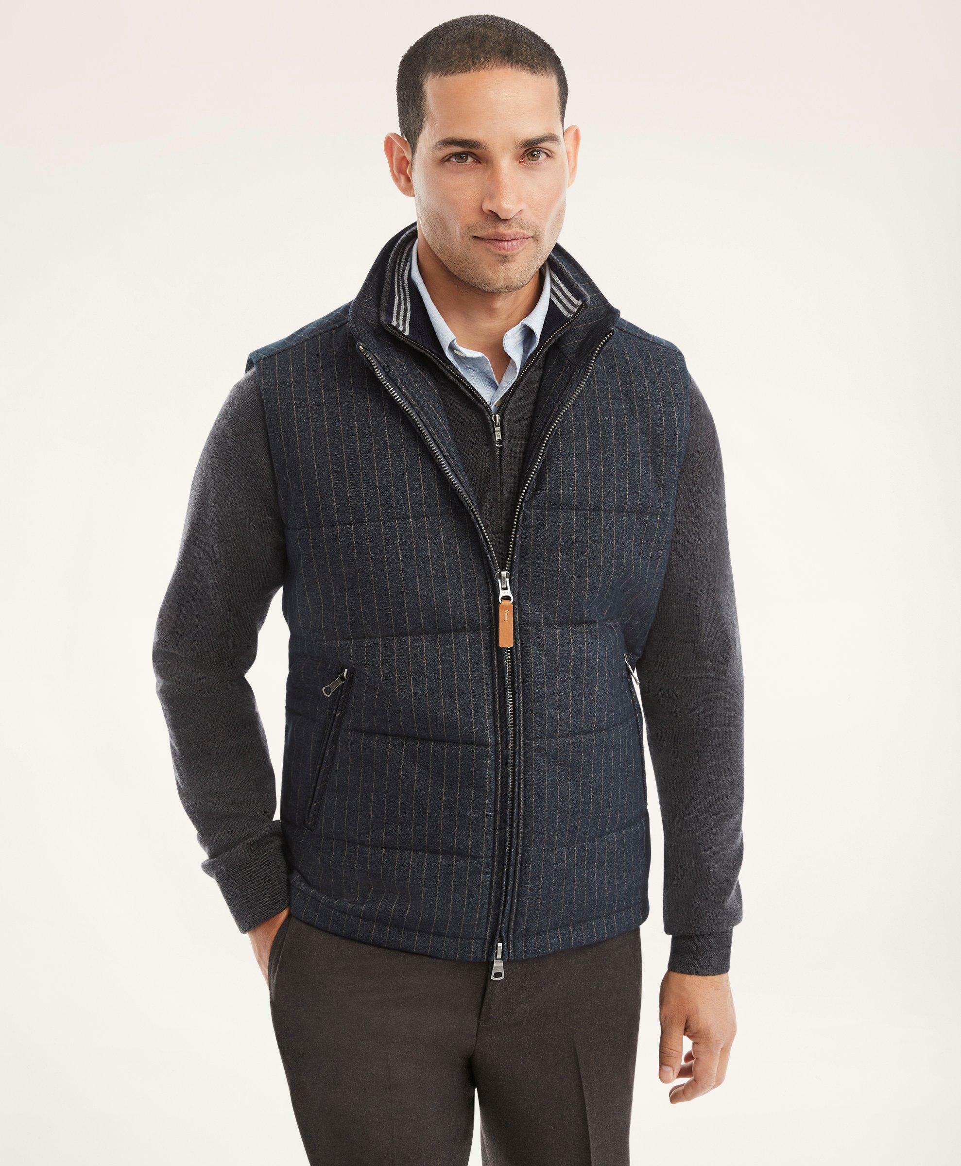 Photo: Brooks Brothers Men's Paddock Quilted Pinstripe Vest | Navy