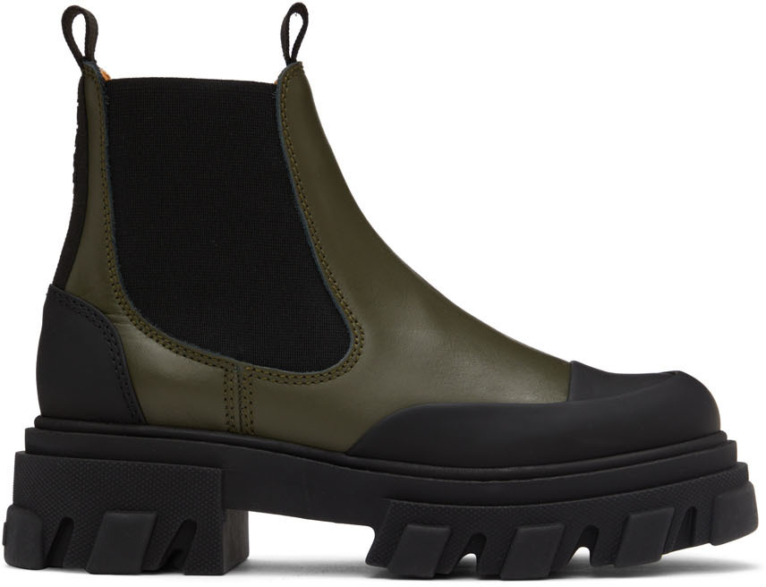 ganni green chelsea boots