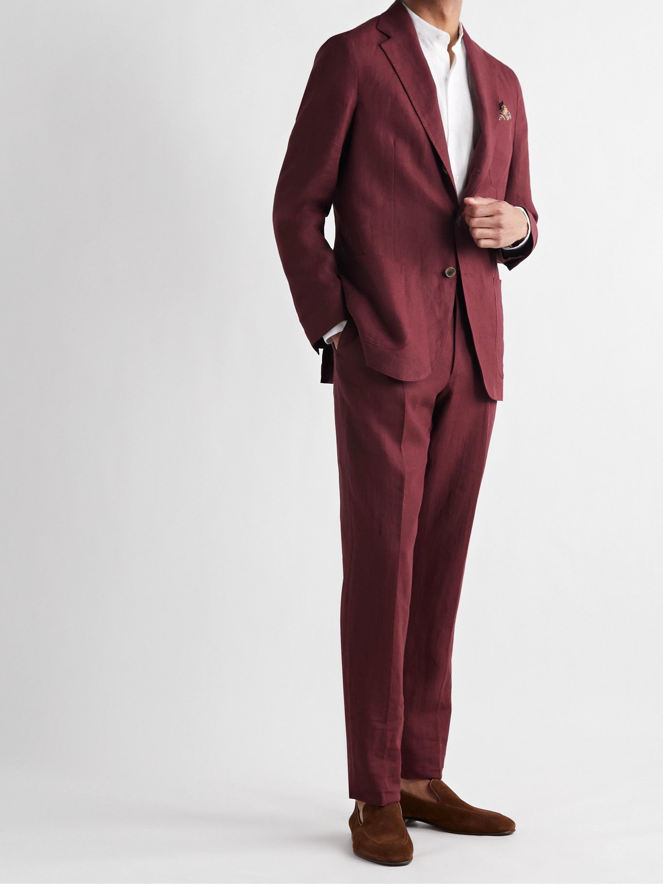 burgundy linen suit