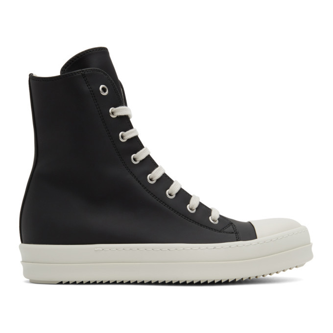 rick owens black leather high top sneakers