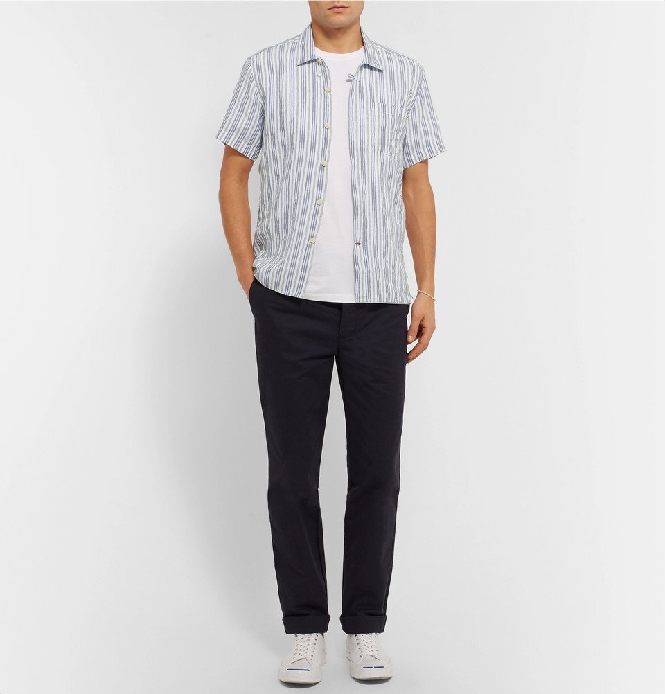 Oliver Spencer - Striped Organic Cotton and Linen-Blend Shirt - Men - Blue