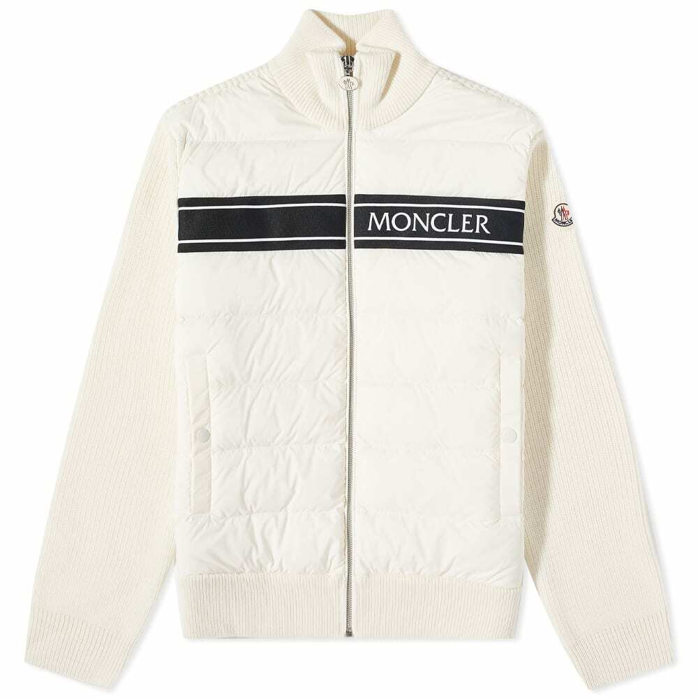 Moncler Men's Logo Stripe Down Zip Jacket in Off-White Moncler