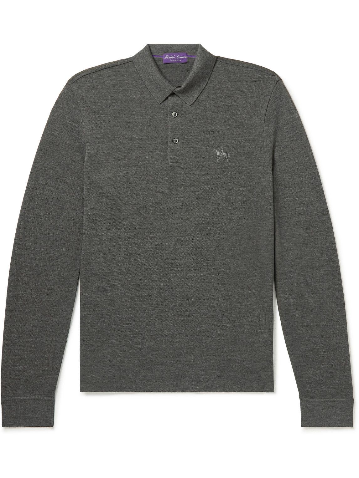 Photo: Ralph Lauren Purple label - Logo-Embroidered Wool-Piqué Polo Shirt - Gray
