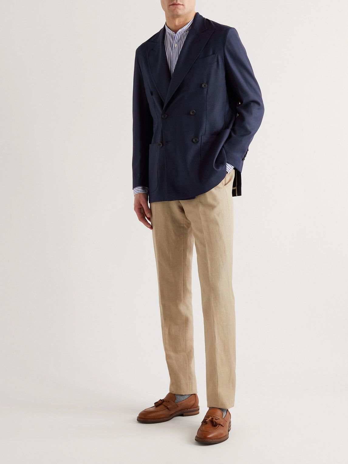 Rubinacci - Unstructured Double-Breasted Wool-Hopsack Suit Jacket ...