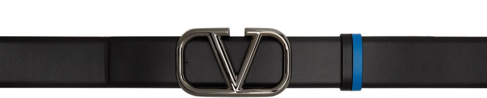 Photo: Valentino Garavani Reversible Black & Blue VLogo Signature 40mm Belt