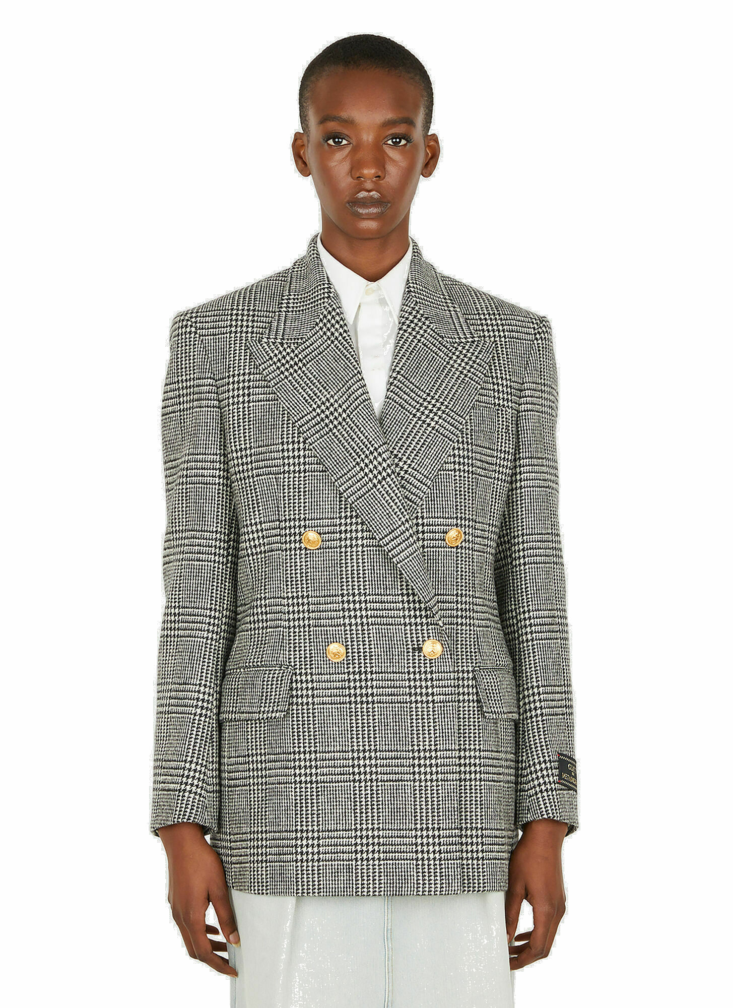 Double Breasted Houndstooth Blazer in Grey Gucci