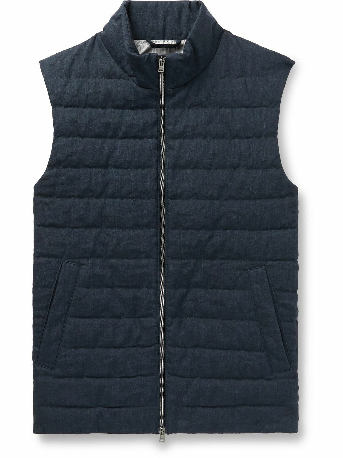 Photo: Herno - Quilted Linen Down Gilet - Blue