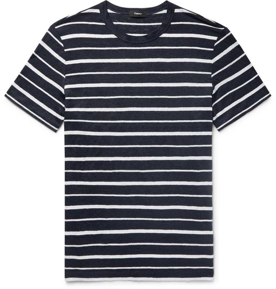 Theory - Striped Slub Linen-Jersey T-Shirt - Navy Theory