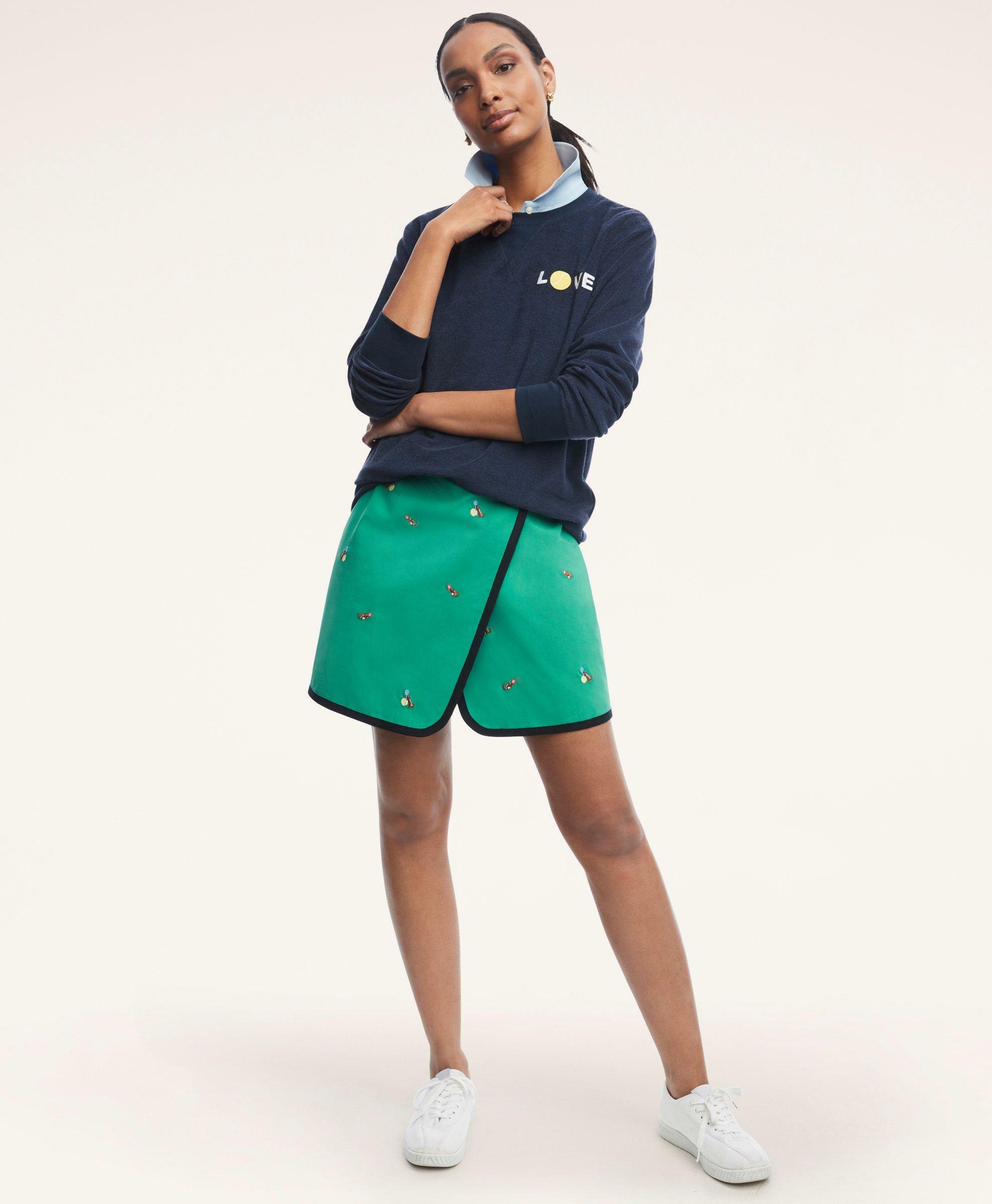 Brooks Brothers Women's Reversible Print-Embroidered Tennis Skirt | Navy/Green