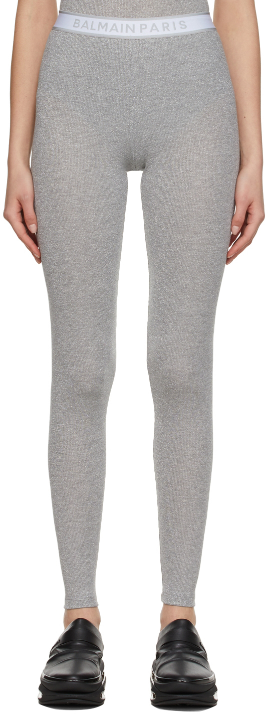 Balmain Grey Viscose Glitter Leggings 