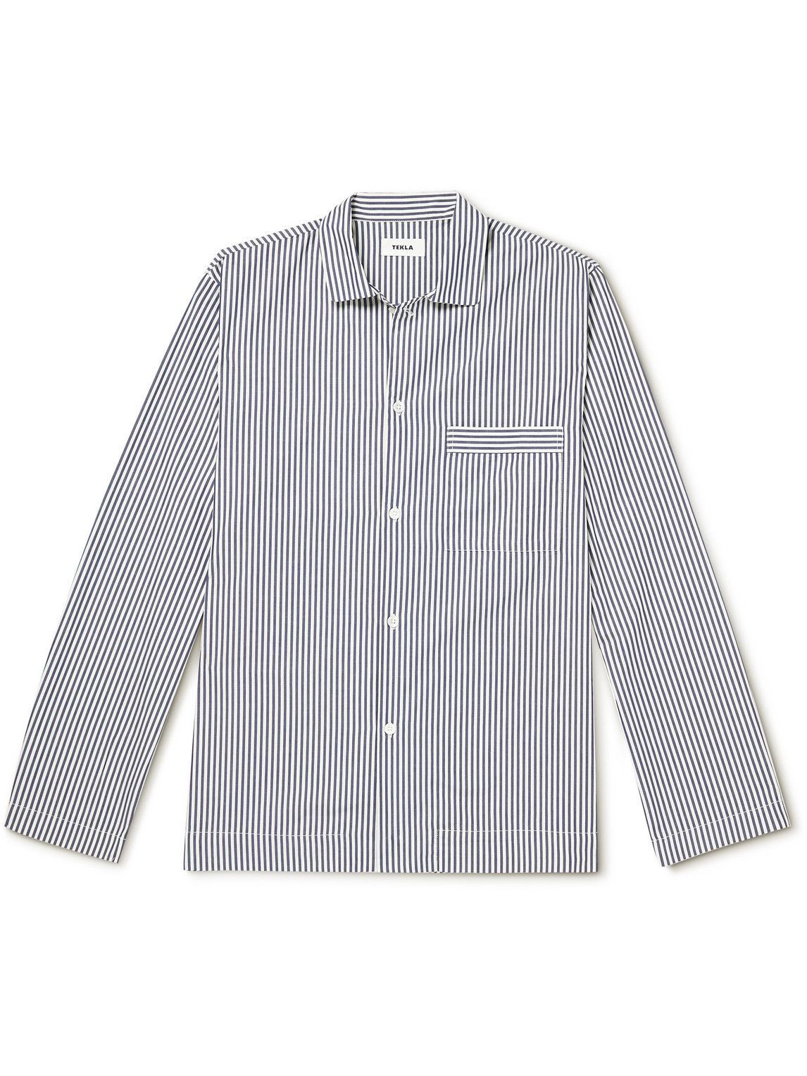 TEKLA - Striped Cotton-Poplin Pyjama Shirt - Blue Tekla Fabrics