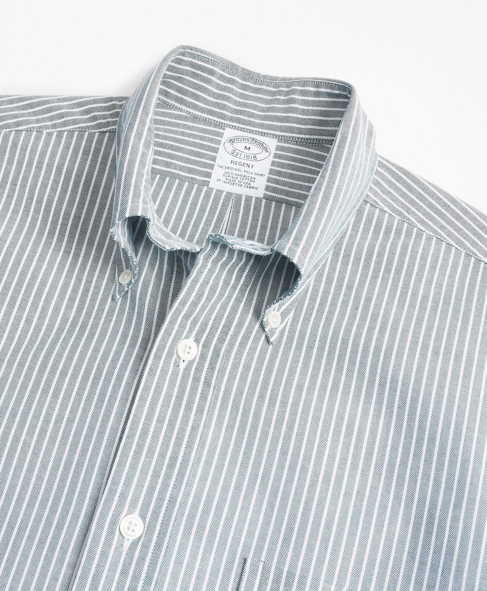 Brooks Brothers Men's Regent Regular-Fit Sport Shirt, Oxford Stripe | Green