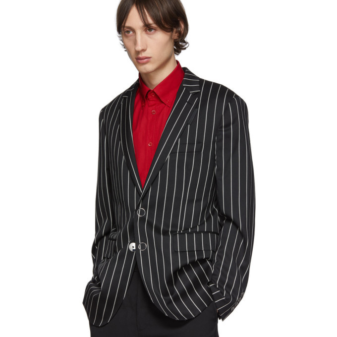 Burberry Black Pinstripe Wool Tailored Blazer Burberry