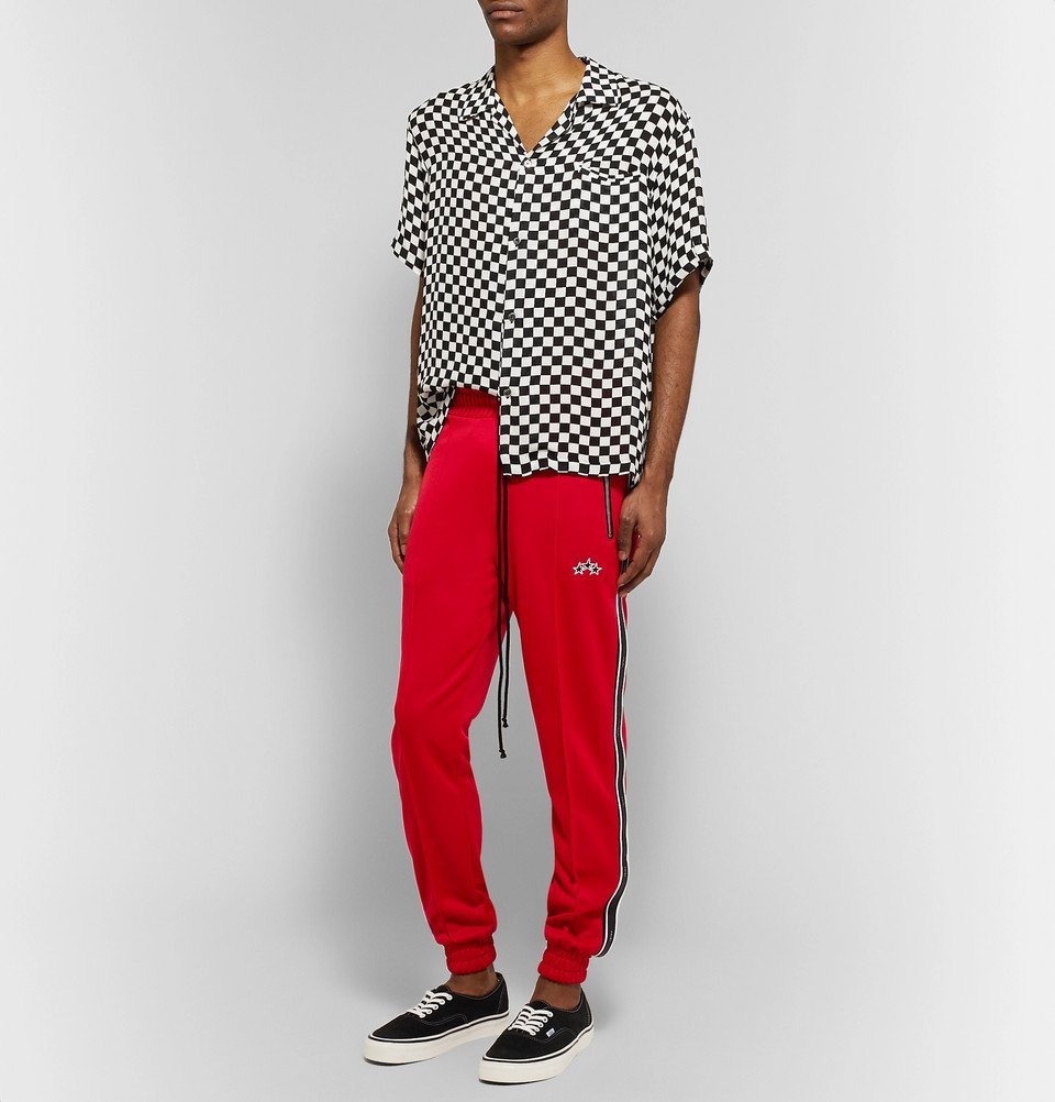 AMIRI - Slim-Fit Tapered Leather-Trimmed Tech-Jersey Sweatpants - Red Amiri