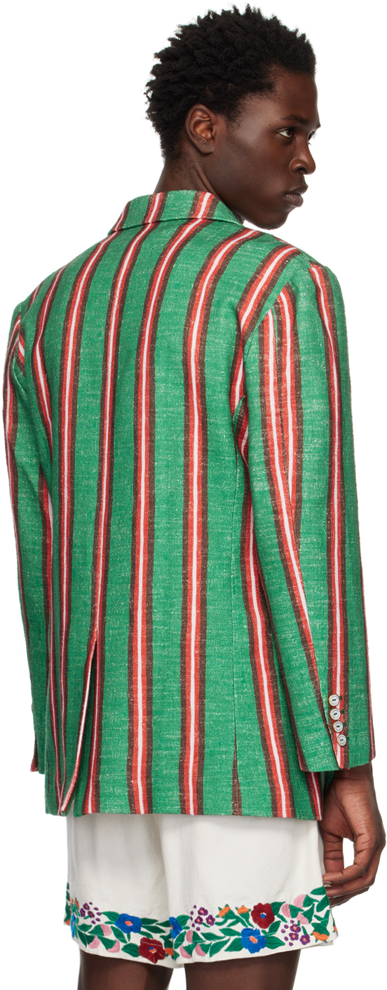 Late Checkout Green Striped Blazer