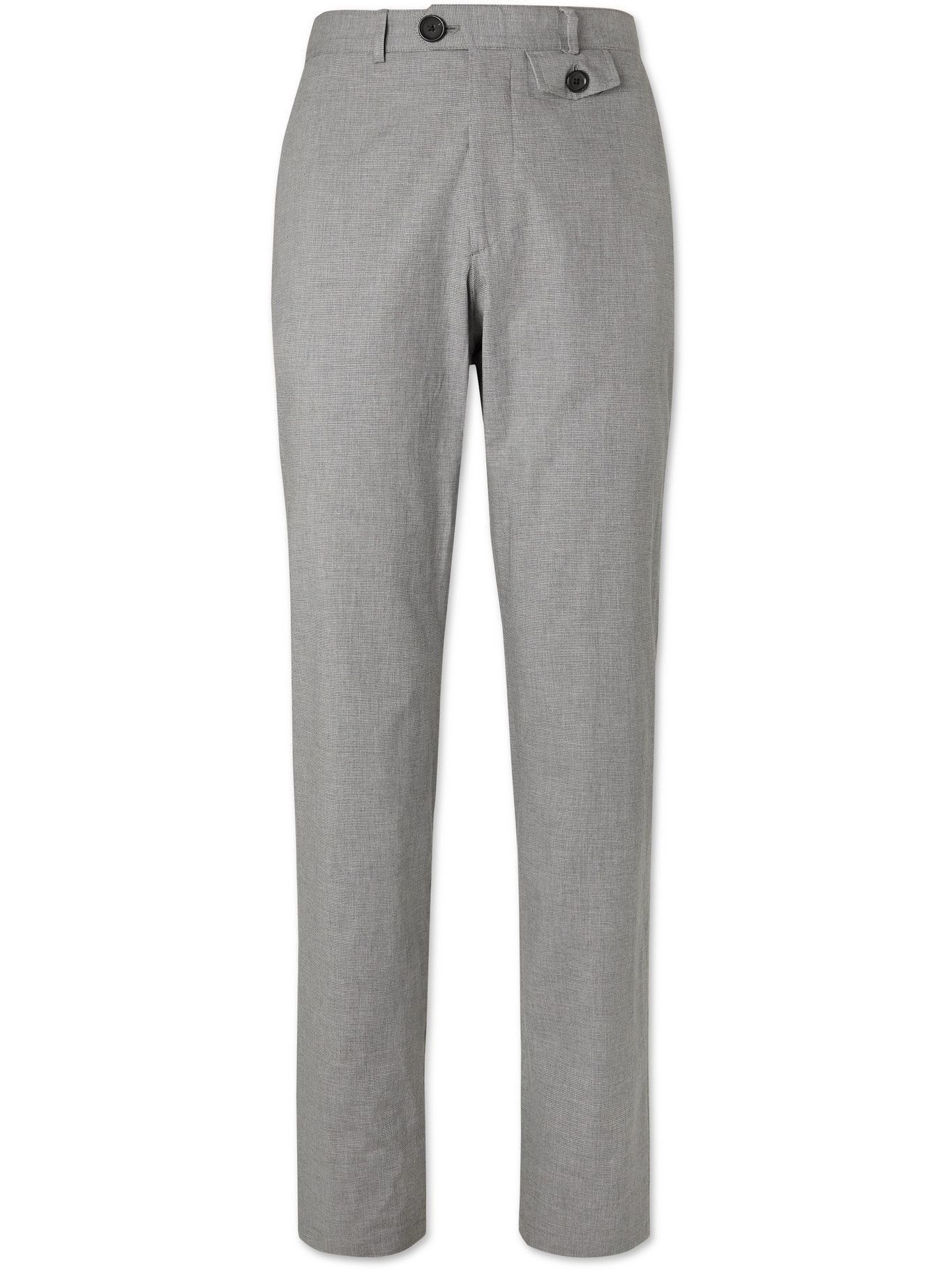OLIVER SPENCER - Tapered Micro-Houndstooth Cotton-Blend Suit Trousers - Gray
