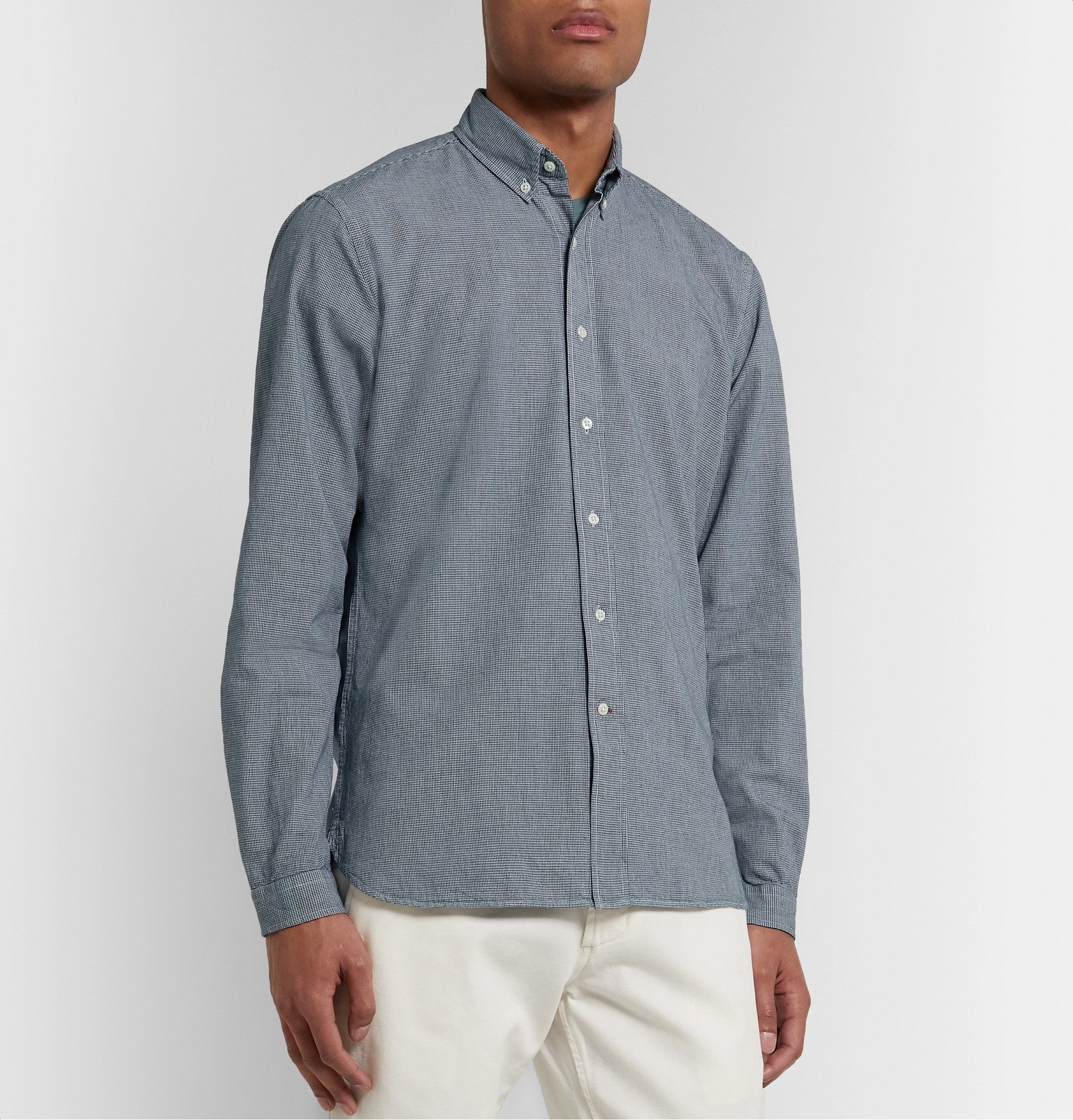 Oliver Spencer - Brook Button-Down Collar Puppytooth Cotton Shirt - Blue