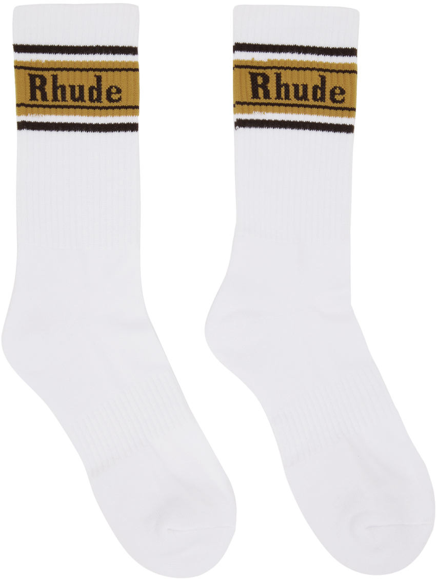 Rhude White Stripe Logo Socks Rhude