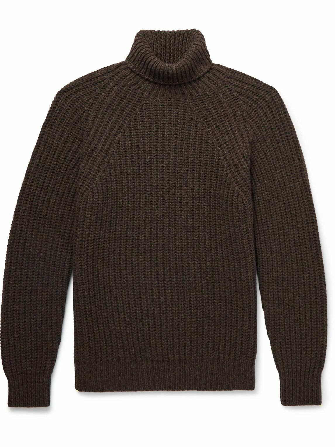 Drake's Submariner Ribbed Wool Rollneck Sweater Brown Drake's