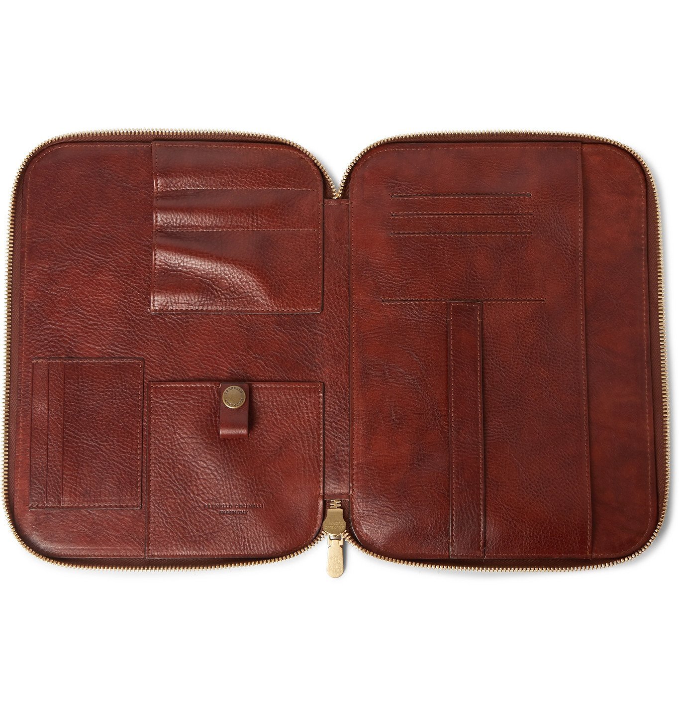 Brunello Cucinelli - Burnished Full-Grain Leather Pouch - Brown ...