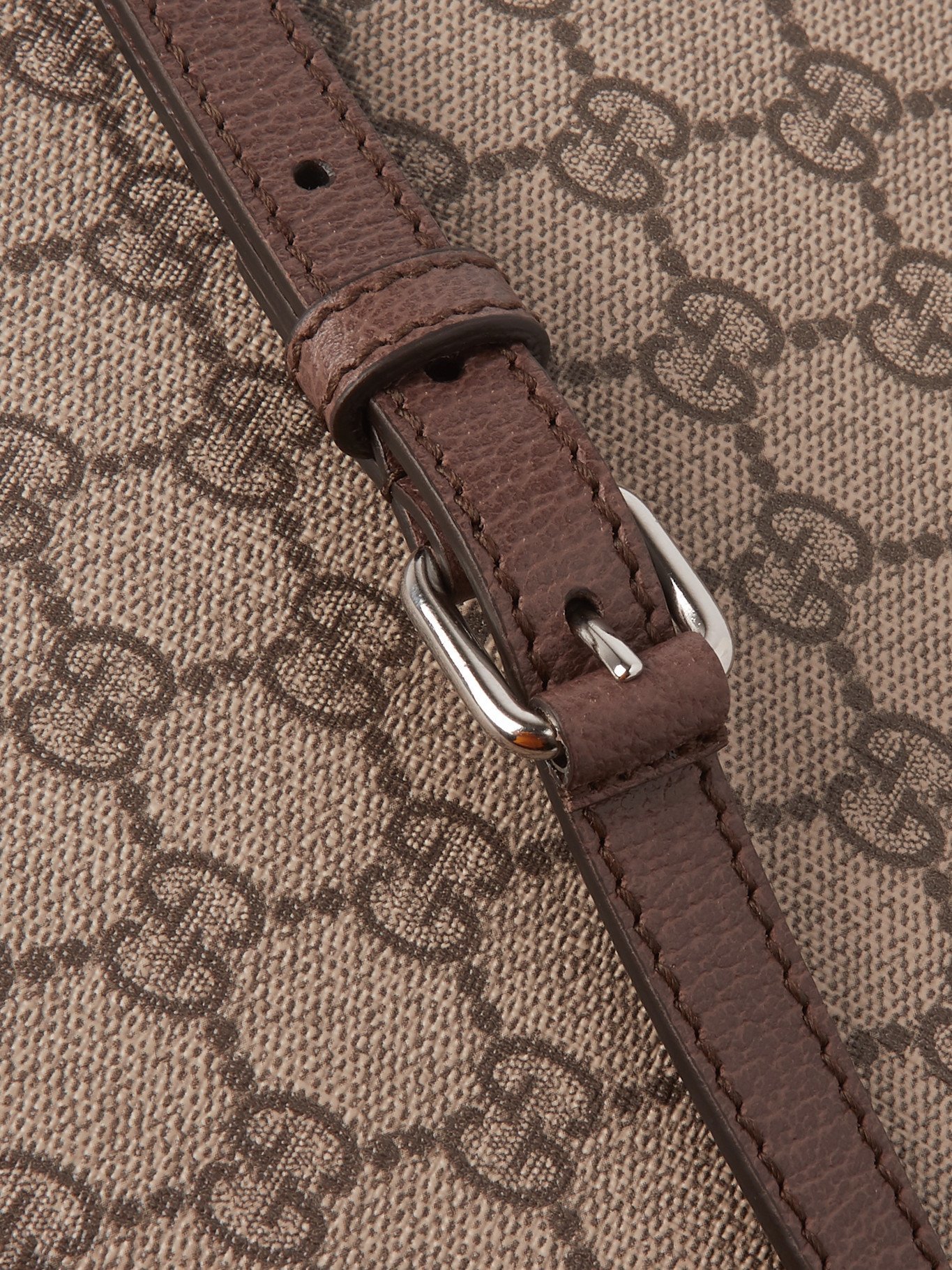 GUCCI - Studded Leather-Trimmed Monogrammed Coated-Canvas Messenger Bag ...
