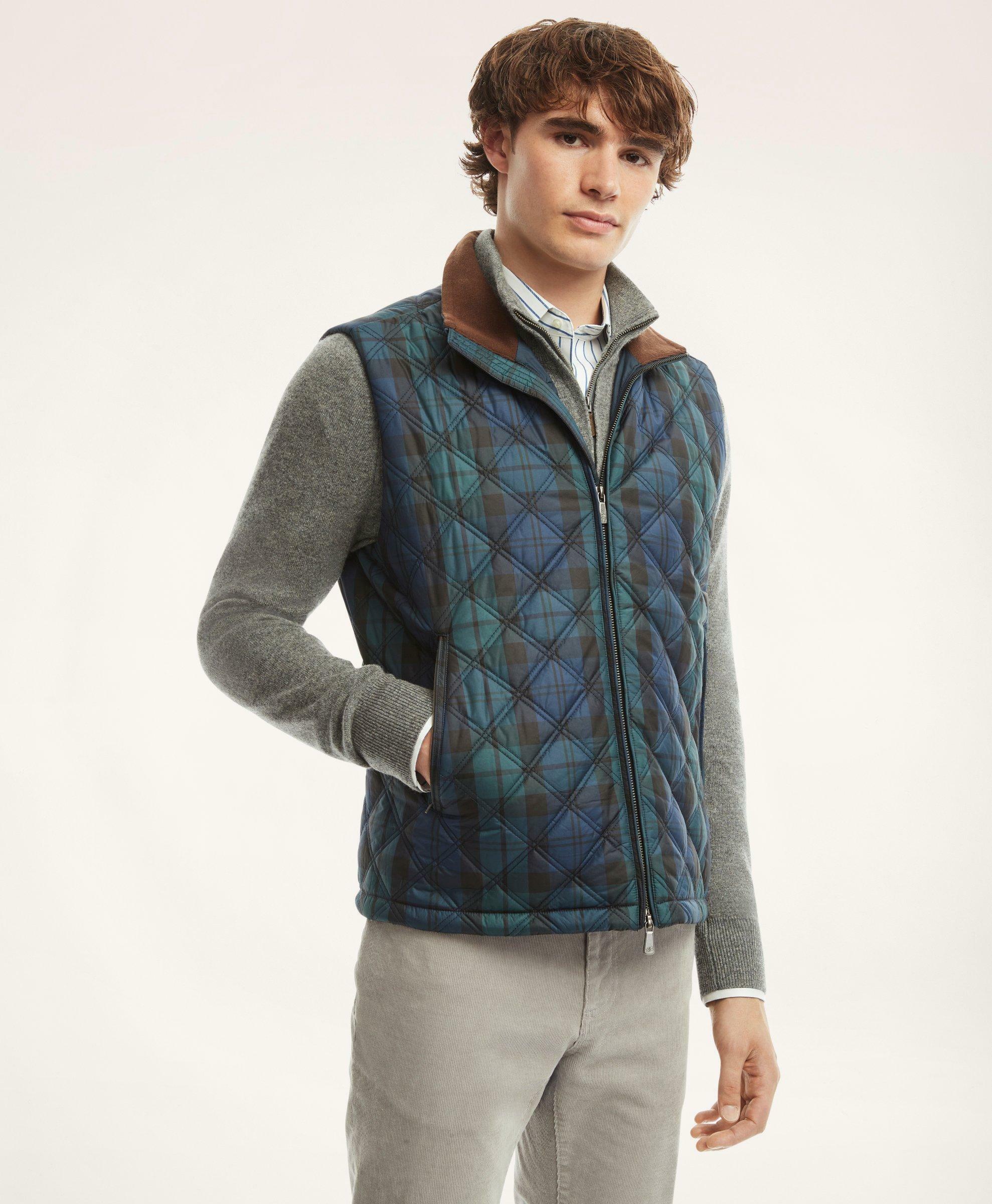 Brooks Brothers Men's Paddock Quilted Black Watch Vest | Navy/Green