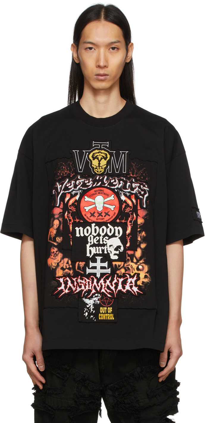 VETEMENTS Black Metal Patched Logo T-Shirt Vetements