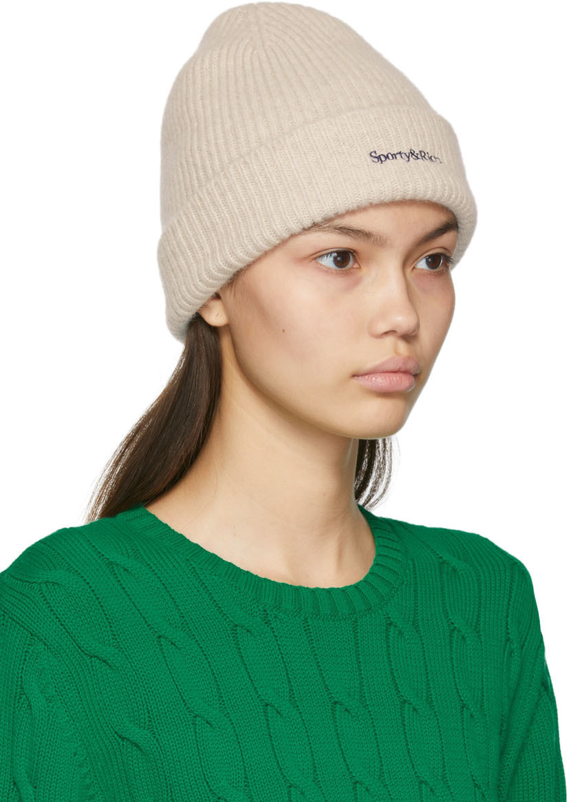 Sporty & Rich Beige Dina Serif Logo Beanie Sporty & Rich