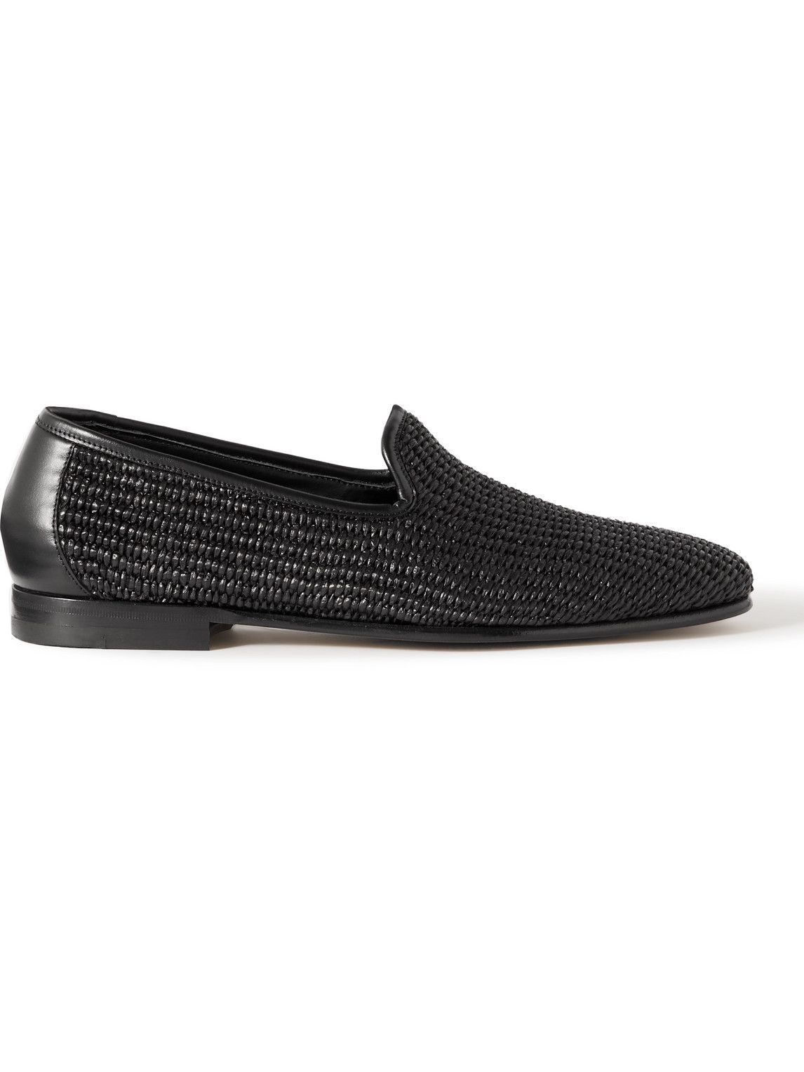 Manolo Blahnik - Mario Leather-Trimmed Raffia Loafers - Black Manolo ...