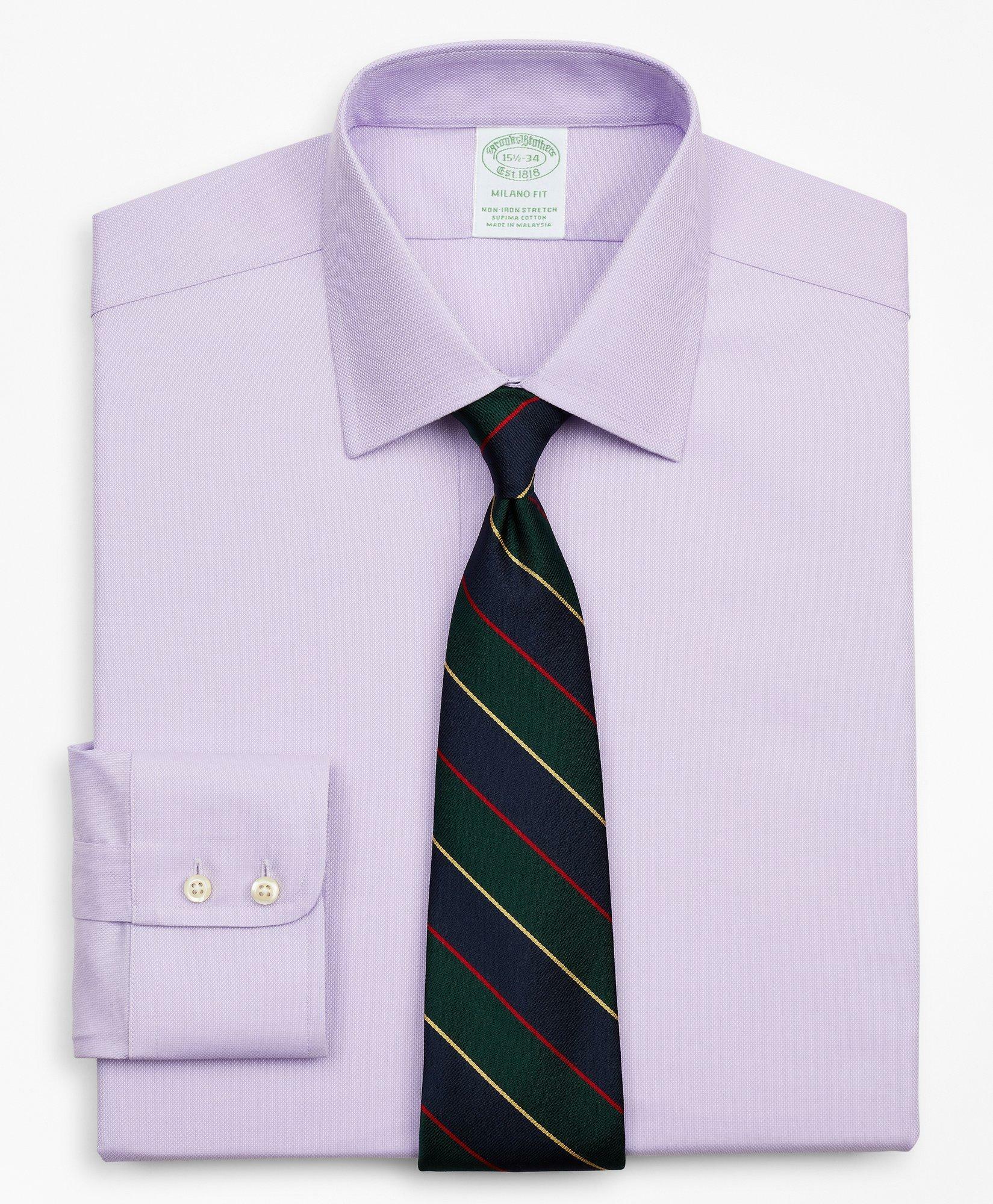 Brooks Brothers Men's Stretch Milano Slim-Fit Dress Shirt, Non-Iron Royal Oxford Ainsley Collar | Lavender