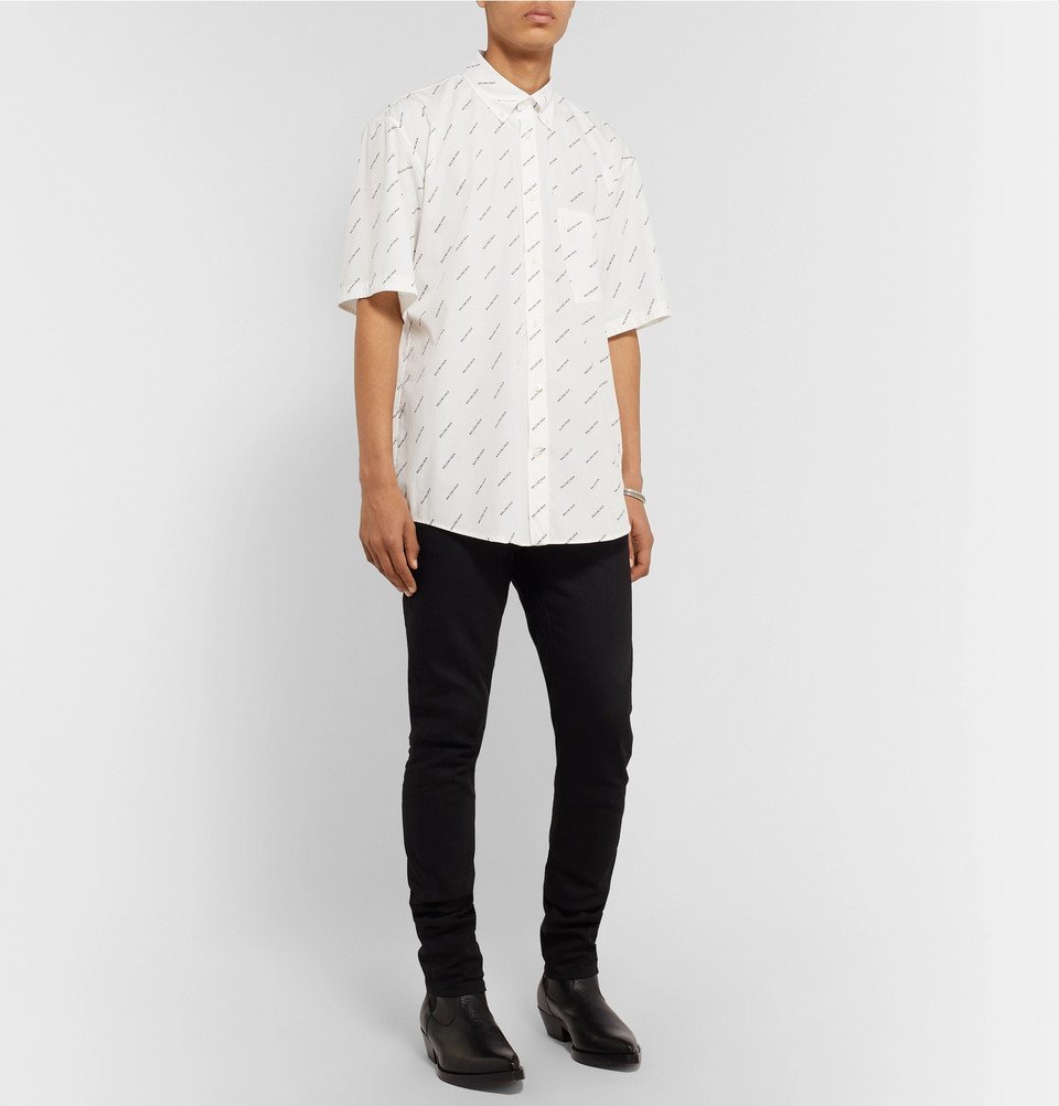 Balenciaga - Button-Down Collar Logo-Print Cotton-Poplin Shirt 