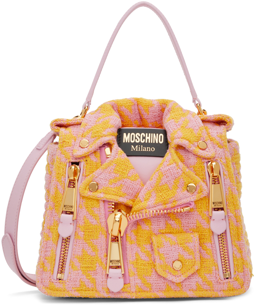 Moschino Pink & Yellow Biker Shoulder Bag Moschino