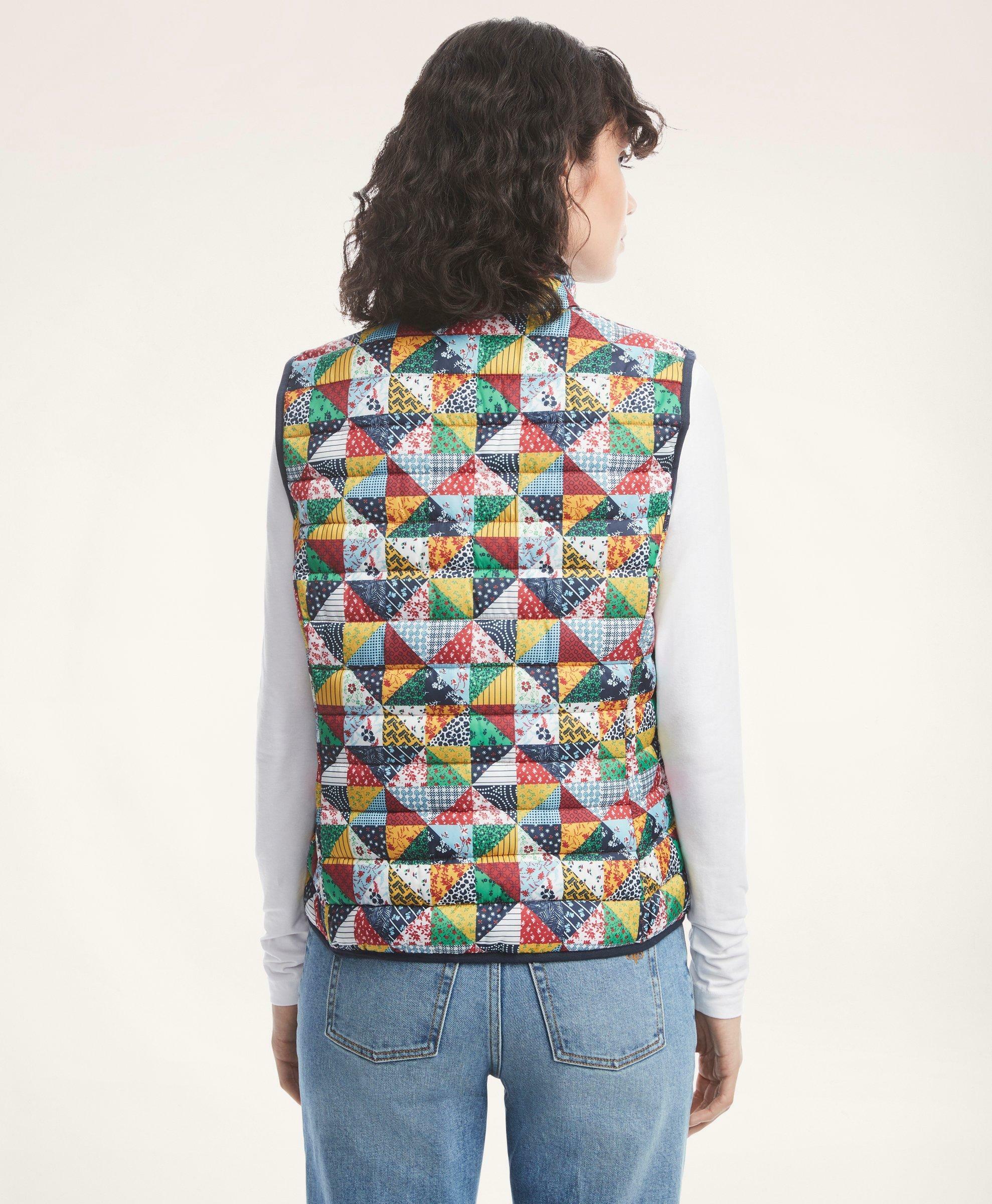 Brooks Brothers Women's Reversible Water-Repellent Patchwork Puffer Vest | Navy