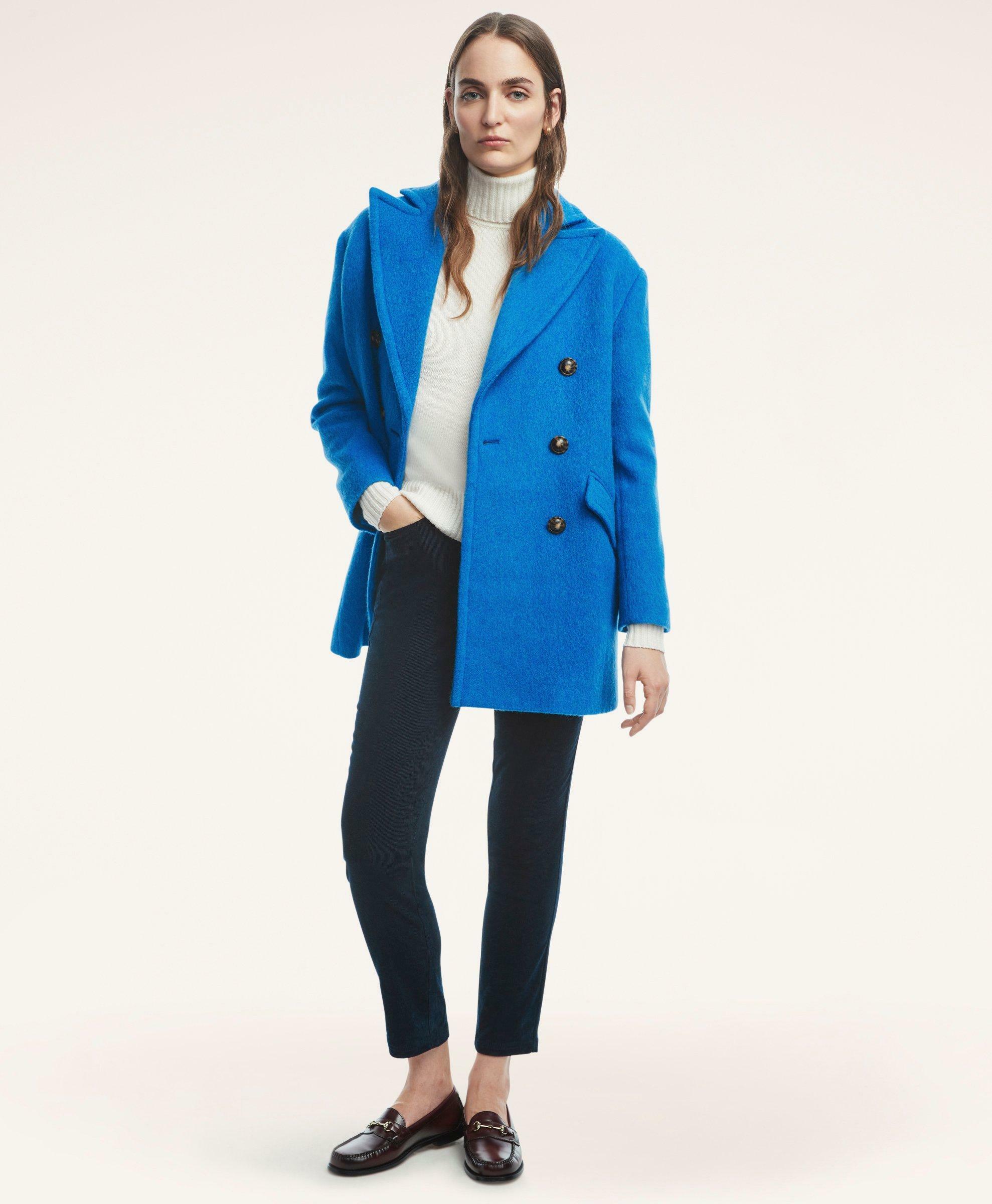 Brooks Brothers Women's Wool Mohair Blend Double-Breasted Coat | Blue