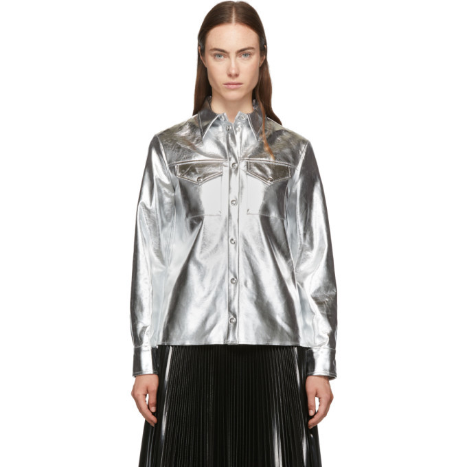 MSGM Silver Faux-Leather Button Down 
