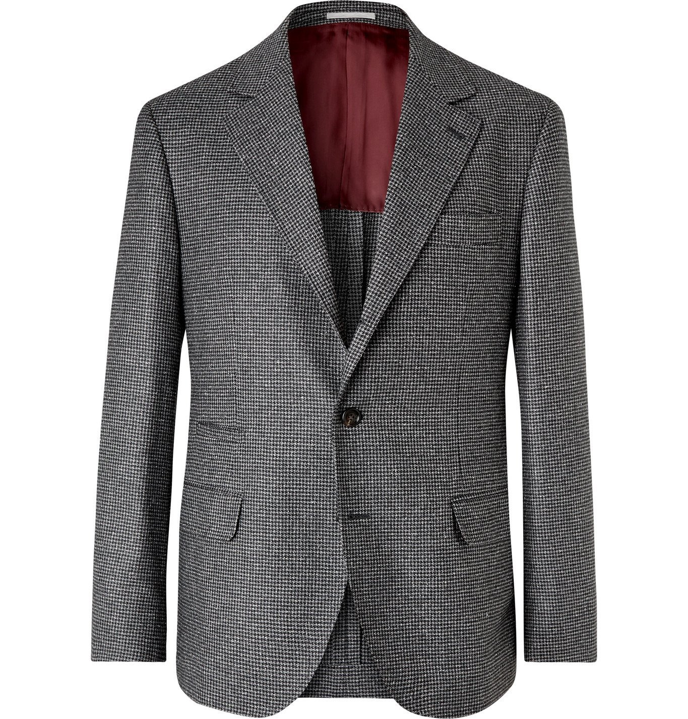 Brunello Cucinelli - Houndstooth Wool and Silk-Blend Suit Jacket - Gray ...