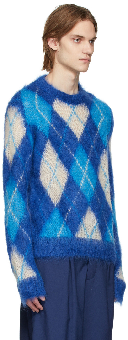 Marni Blue Iconic Mohair Argyle Sweater Marni