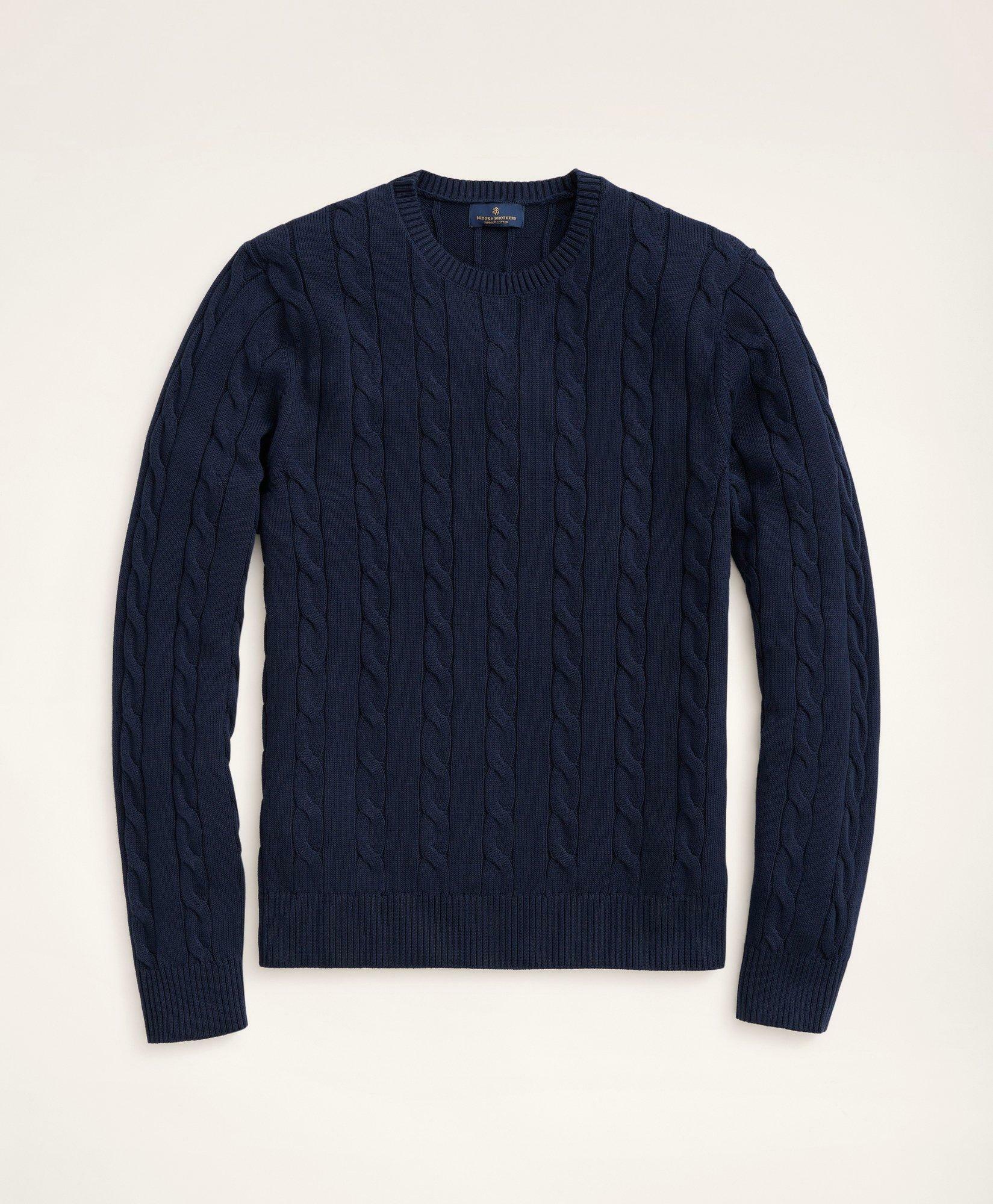 Brooks Brothers Men's Big & Tall Supima Cotton Cable Crewneck Sweater | Navy