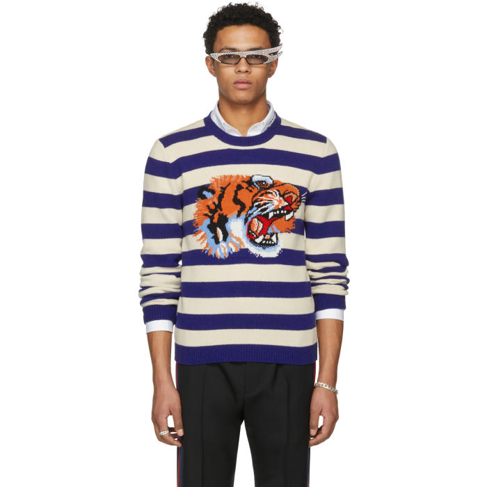 Beige Striped Loved Tiger Sweater Gucci